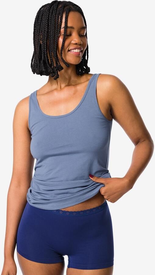 HEMA Damesboxer Naadloos Micro Met Kant Donkerblauw (donkerblauw)