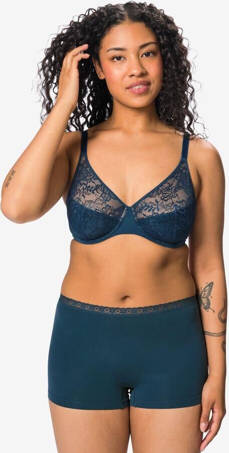 HEMA Damesboxer Naadloos Micro Met Kant Donkerblauw (donkerblauw) - Foto 2