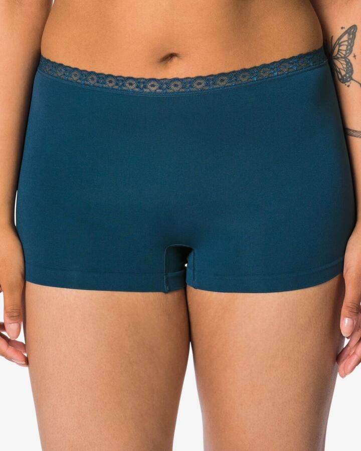 HEMA Damesboxer Naadloos Micro Met Kant Donkerblauw (donkerblauw)