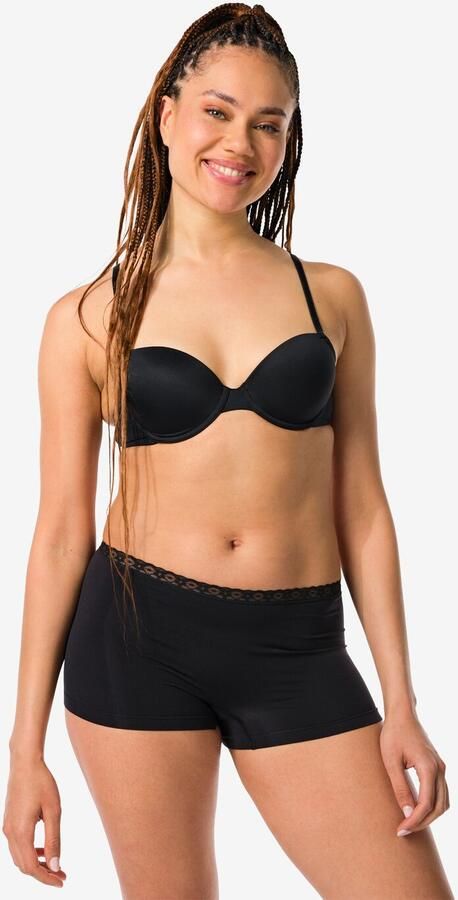 HEMA Damesboxer Naadloos Micro Met Kant Zwart