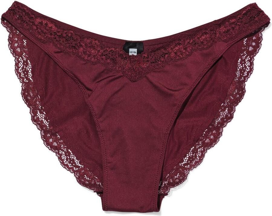 HEMA Damesbrazilian Hoge Beenuitsnede Micro Met Kant Donkerrood (donkerrood)
