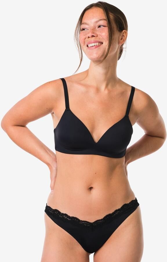 HEMA Damesbrazilian Hoge Beenuitsnede Micro Met Kant Zwart (zwart)