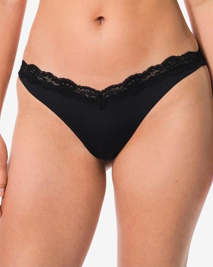 HEMA Damesbrazilian Hoge Beenuitsnede Micro Met Kant Zwart (zwart) - Foto 2