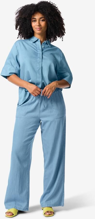 HEMA Damesbroek Lila Wide Leg Tencel Middenblauw (middenblauw)