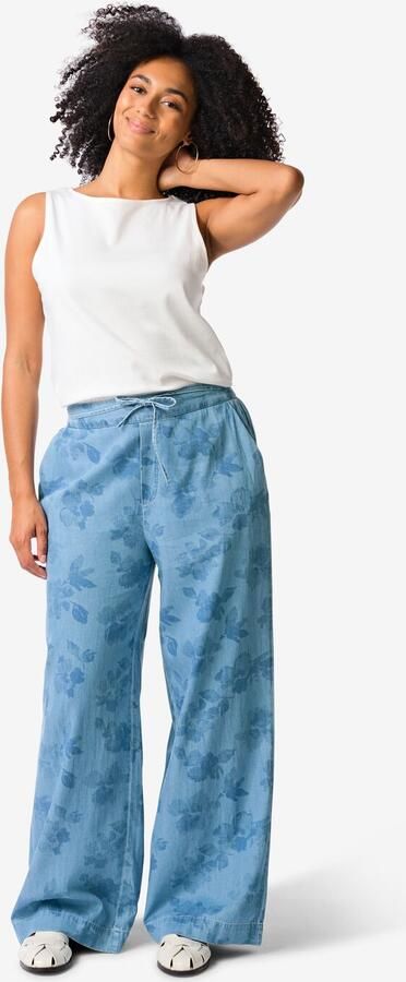 HEMA Damesbroek Lila Wijd Bloemen Denim (denim) - Foto 2