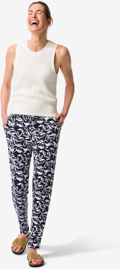 HEMA Damesbroek Mila Regular Fit Bladeren Donkerblauw (donkerblauw)