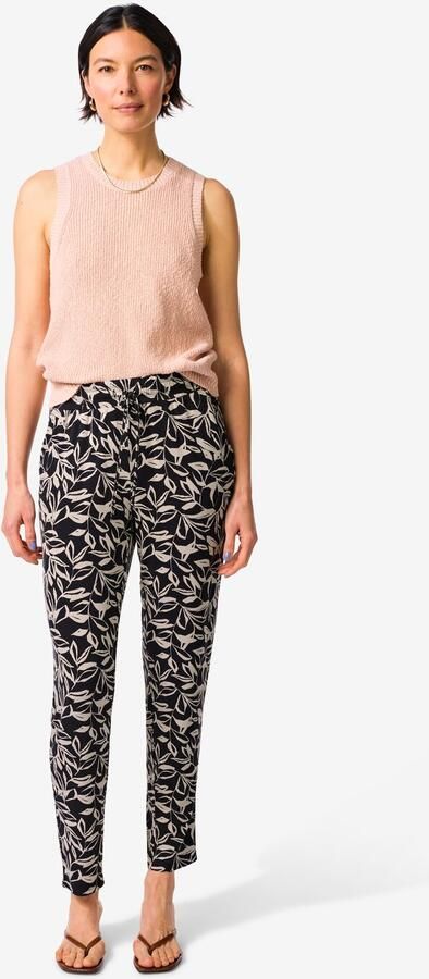 HEMA Damesbroek Mila Regular Fit Jersey Bladeren Zwart wit (zwart wit)