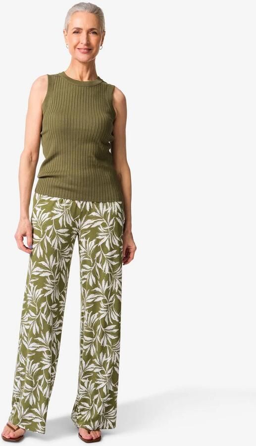 HEMA Damesbroek Mila Wide Fit Jersey Bladeren Olijf (olijf)