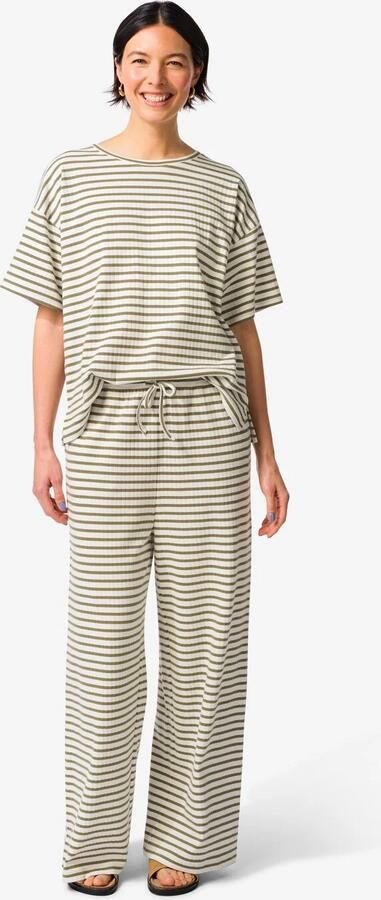 HEMA Damesbroek Noel Wide Fit Jersey Strepen Olijf (olijf)