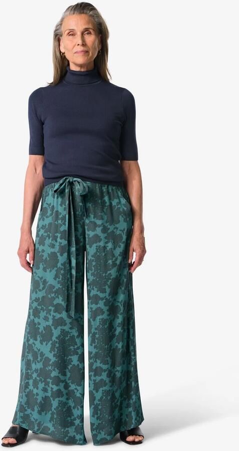 HEMA Damesbroek Remmy Wide Leg Bloemen Blauw (blauw)