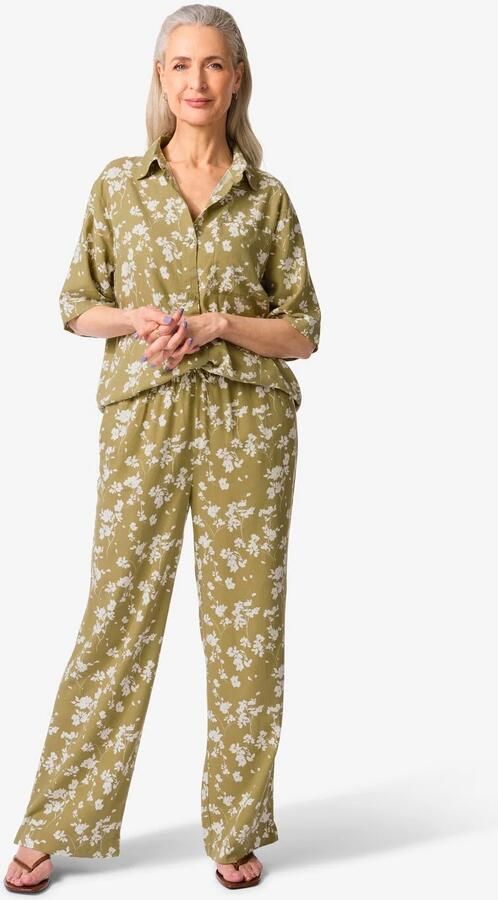 HEMA Damesbroek Tatum Regular Fit Bloemen Groen (groen)