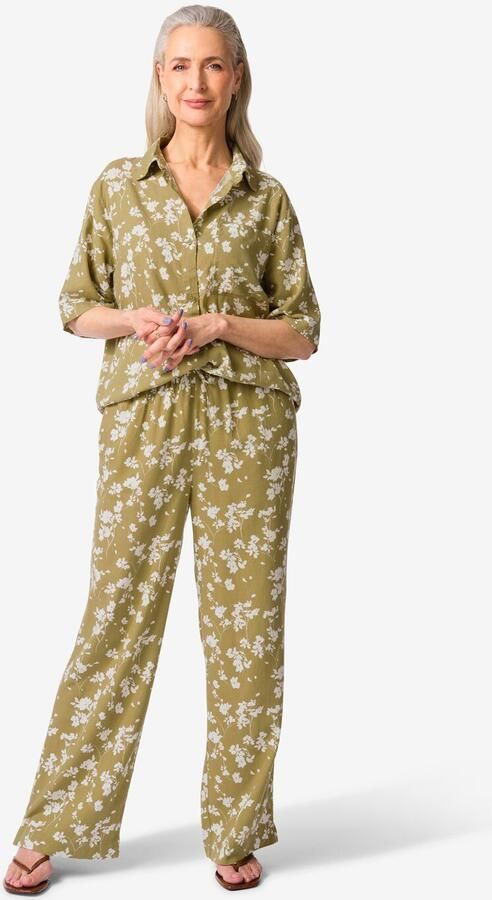HEMA Damesbroek Tatum Regular Fit Bloemen Groen (groen)