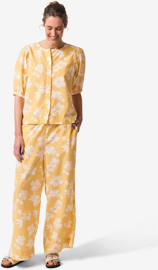 HEMA Damesbroek Taylor Wide Fit Seersucker Bloemen Perzik (perzik)