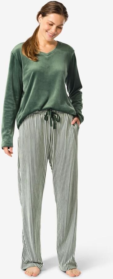 HEMA Damesbroek Velours Strepen Donkergroen (donkergroen)