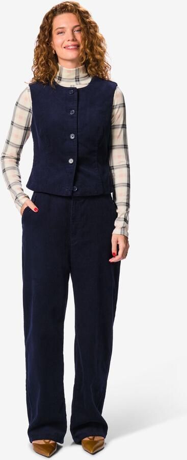 HEMA Damesbroek Wide Leg Rib Donkerblauw