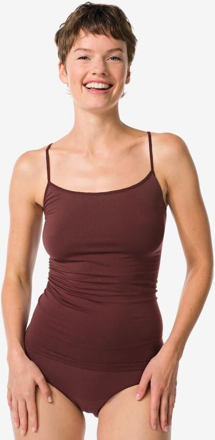 HEMA Dameshemd Naadloos Micro Spaghettibandjes Donkerbruin (donkerbruin) - Foto 2