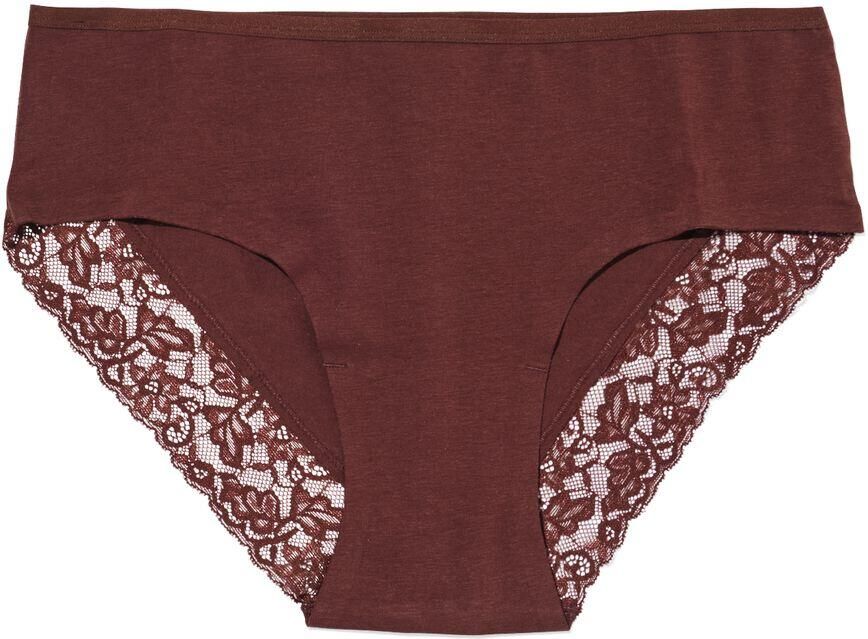 HEMA Dameshipster Katoen Met Kant Donkerbruin (donkerbruin)