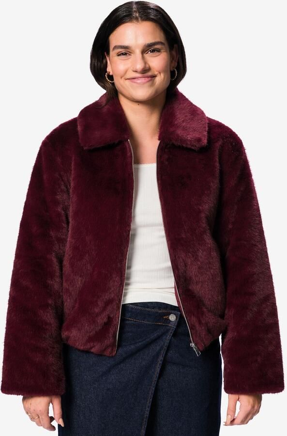HEMA Damesjas Rafi Bomber Imitatiebont Bordeauxrood (bordeauxrood)