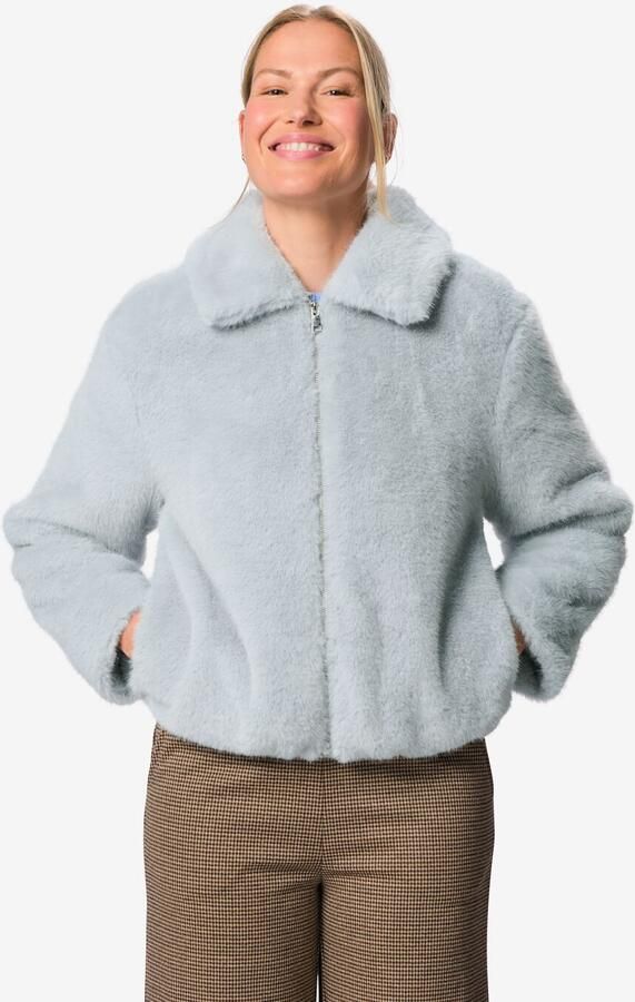 HEMA Damesjas Rafi Bomber Imitatiebont Lichtgrijs (lichtgrijs)