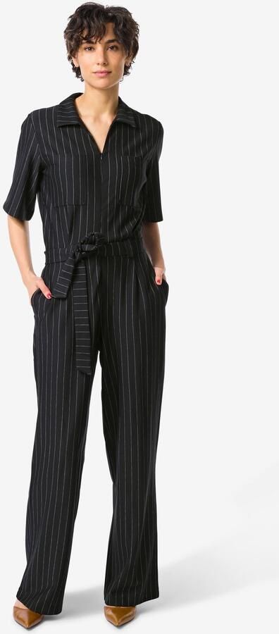 HEMA Damesjumpsuit Eva Jersey Strepen Zwart wit (zwart wit)