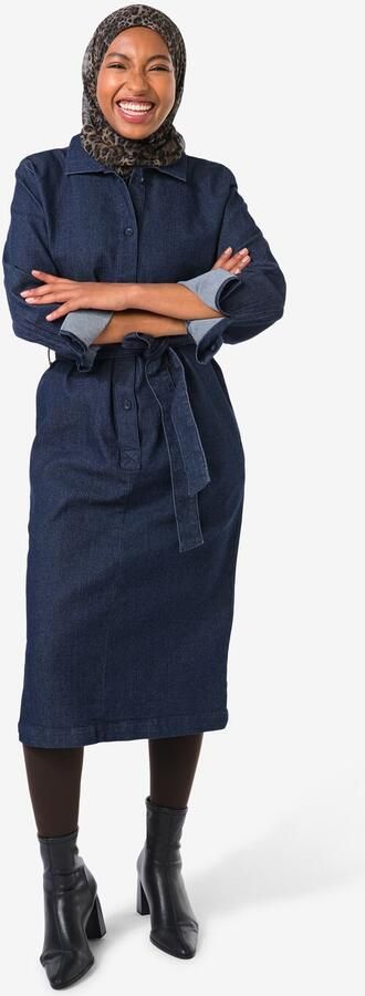 HEMA Damesjurk A-lijn Denim Donkerblauw (donkerblauw)