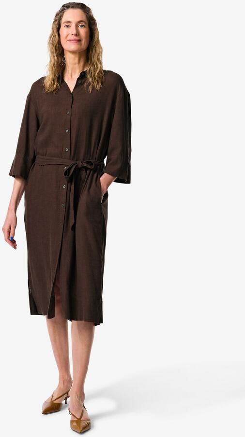 HEMA Damesjurk Dawn Midi Regular Fit Donkerbruin (donkerbruin) - Foto 2
