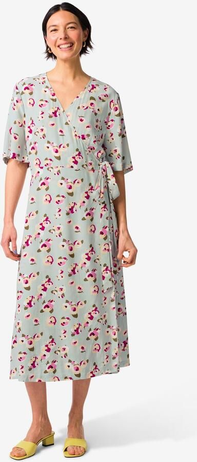 HEMA Damesjurk Delilah A-lijn Bloemen Lichtgroen (lichtgroen)