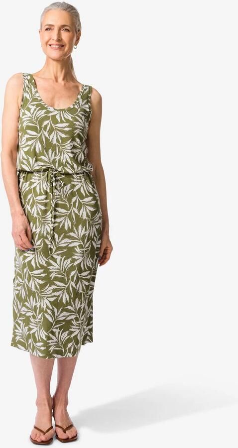 HEMA Damesjurk Hope A-lijn Jersey Bladeren Olijf (olijf)