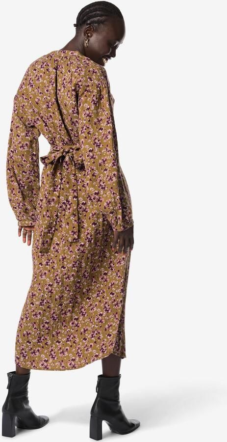 HEMA Damesjurk Inez Bloemen Khaki (khaki)