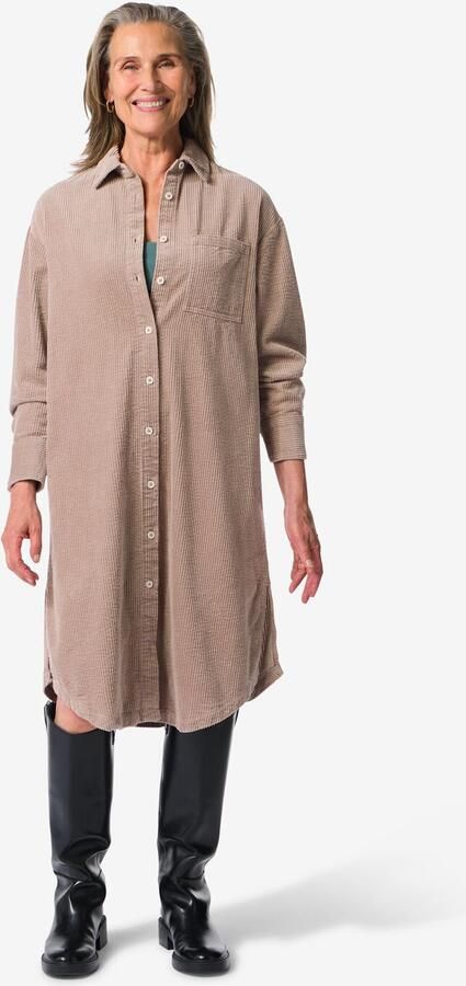HEMA Damesjurk Lena Corduroy Beige (beige) - Foto 2