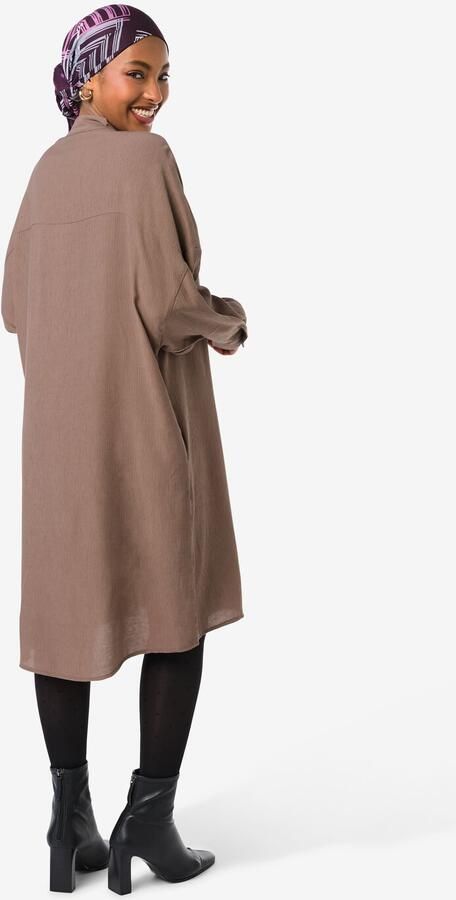 HEMA Damesjurk Senna Ribbel Midi Taupe (taupe)