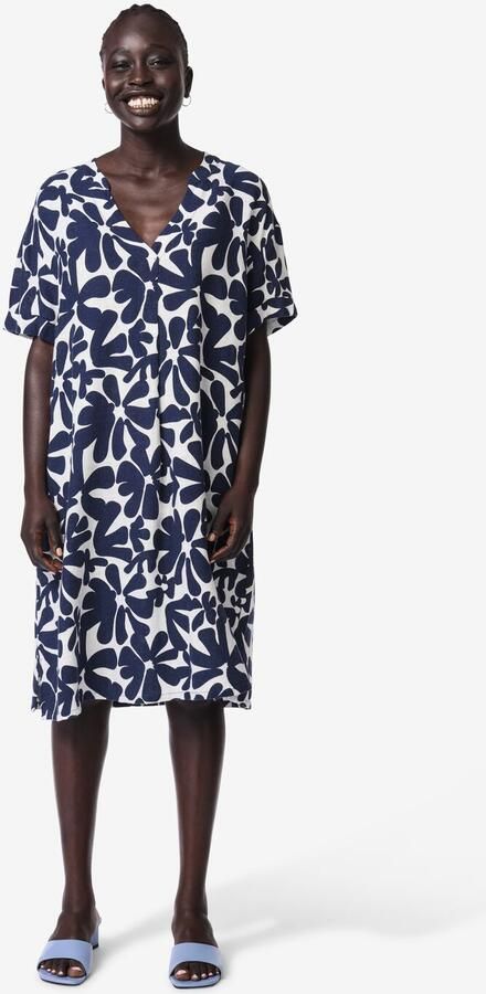 HEMA Damesjurk Sola Loose Fit Bloemen Donkerblauw (donkerblauw)
