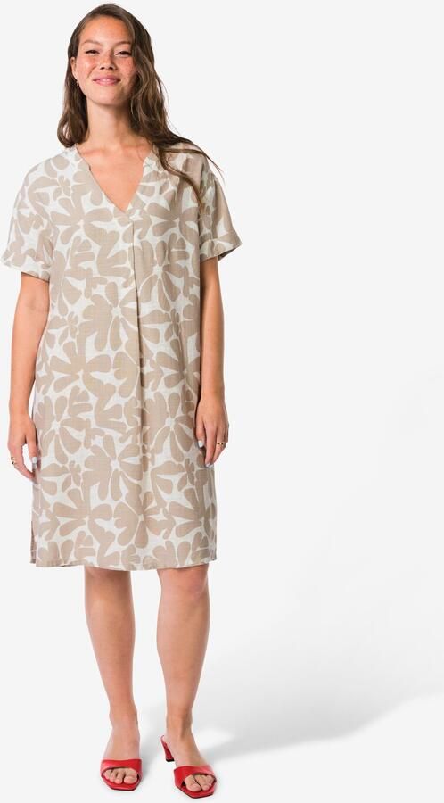 HEMA Damesjurk Sola Loose Fit Bloemen Zand (zand)