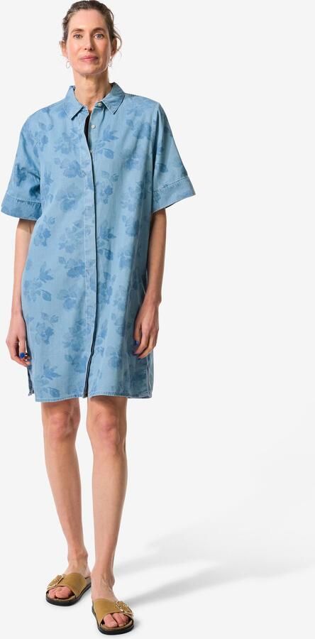 HEMA Damesjurk Wijd Bloemen Denim (denim) - Foto 2