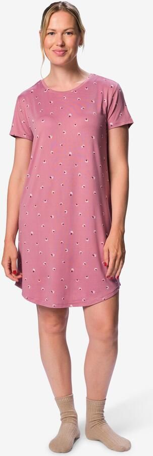 HEMA Damesnachthemd Brushed Micro Bloemen Roze (roze)