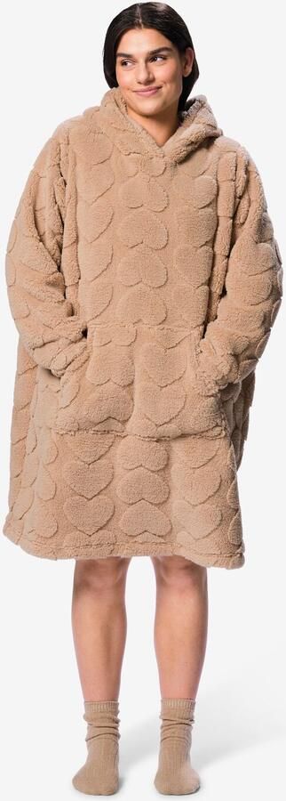 HEMA Damesnachthemd Fleece Hartjes Lichtbruin (lichtbruin)