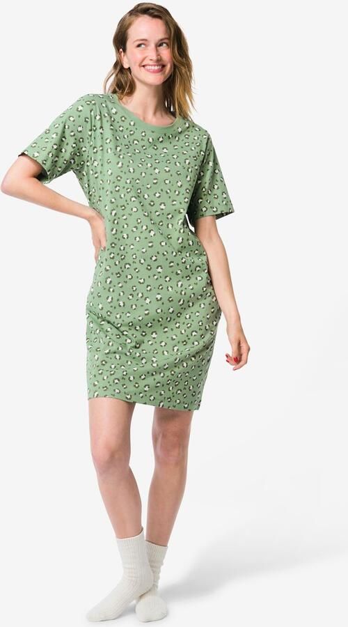 HEMA Damesnachthemd Jersey Luipaard Groen (groen)