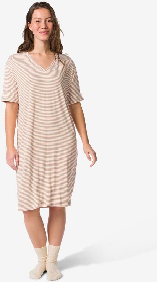 HEMA Damesnachthemd Jersey Strepen Beige (beige) - Foto 1