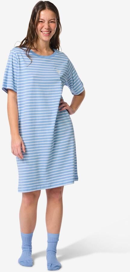 HEMA Damesnachthemd Jersey Strepen Blauw (blauw)