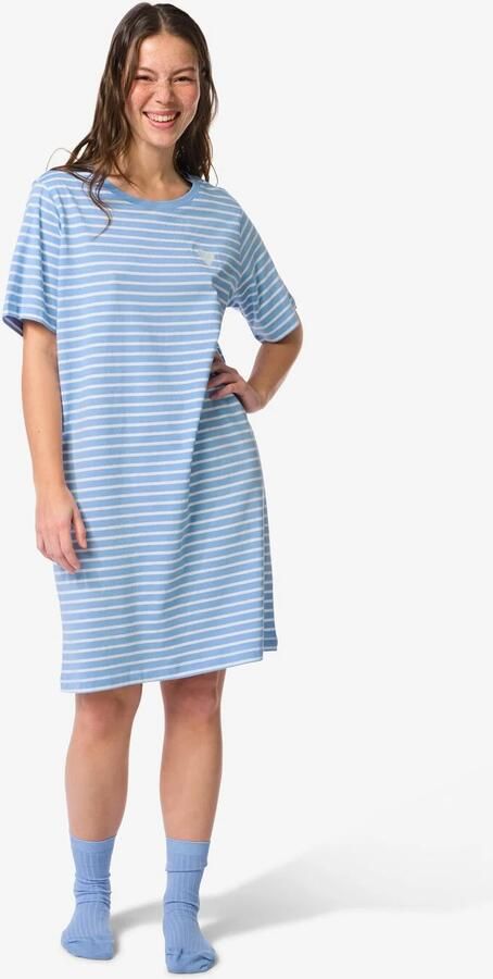 HEMA Damesnachthemd Jersey Strepen Blauw (blauw)