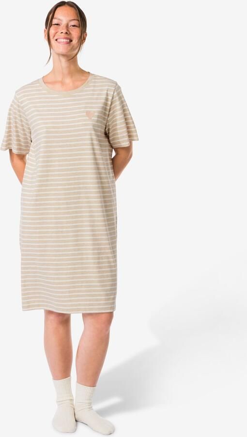 HEMA Damesnachthemd Jersey Strepen Naturel (naturel)