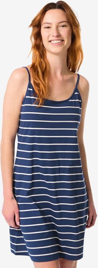 HEMA Damesnachthemd Katoen Strepen Donkerblauw (donkerblauw) - Foto 2