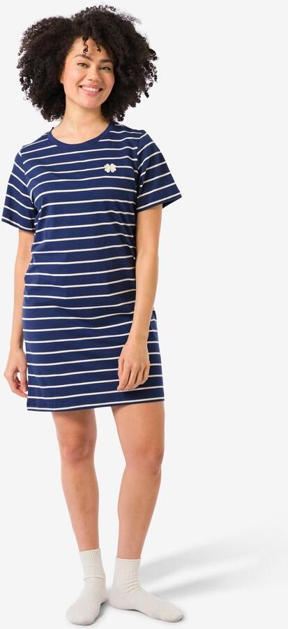 HEMA Damesnachthemd Katoen Strepen Donkerblauw (donkerblauw) - Foto 2