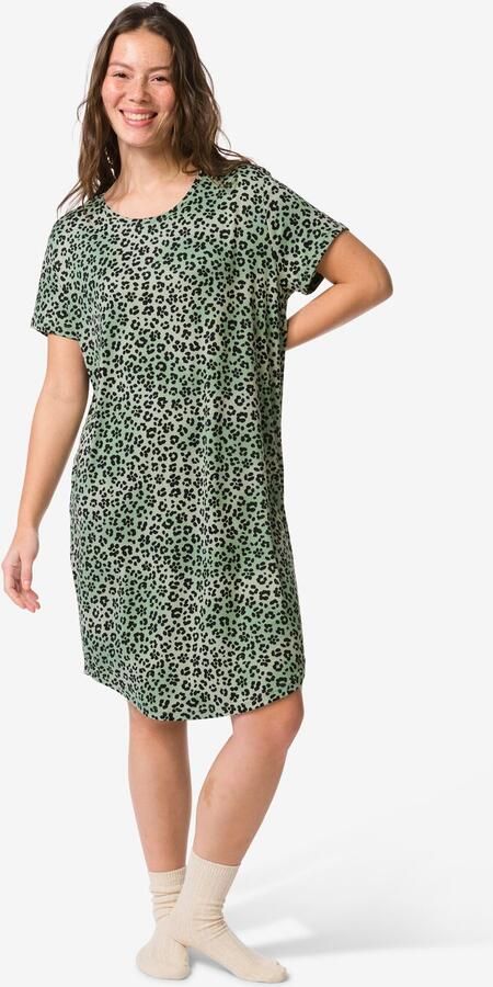 HEMA Damesnachthemd Luipaard Jersey Groen (groen)