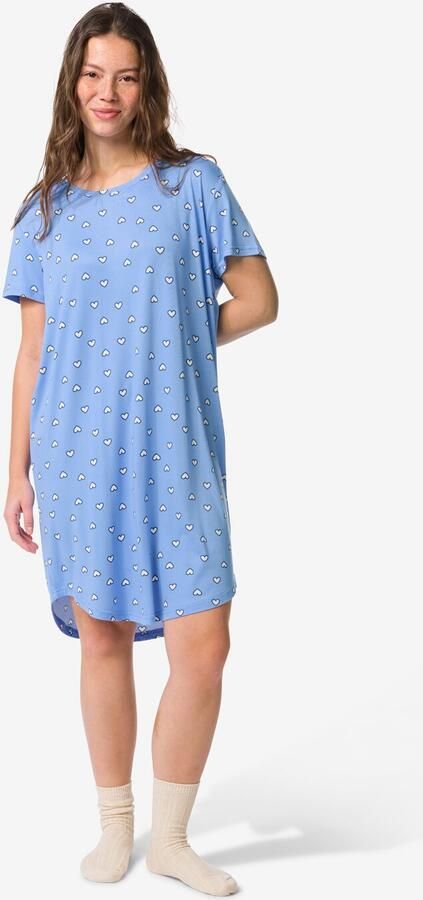 HEMA Damesnachthemd Micro Hartjes Blauw (blauw)