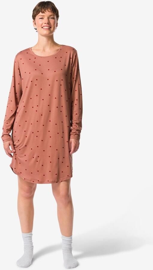 HEMA Damesnachthemd Micro Hartjes Middenbruin (middenbruin) - Foto 2