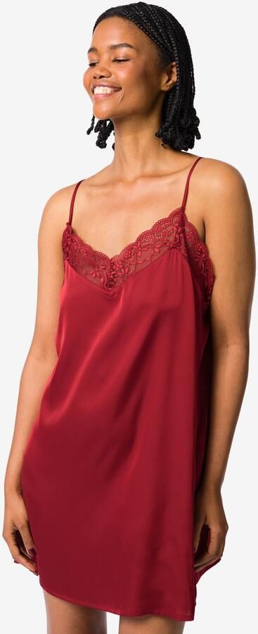 HEMA Damesnachthemd Satijn Met Kant Rood (rood) - Foto 2