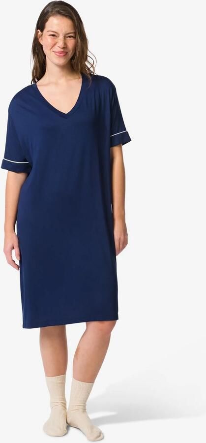 HEMA Damesnachthemd Viscose Donkerblauw (donkerblauw)