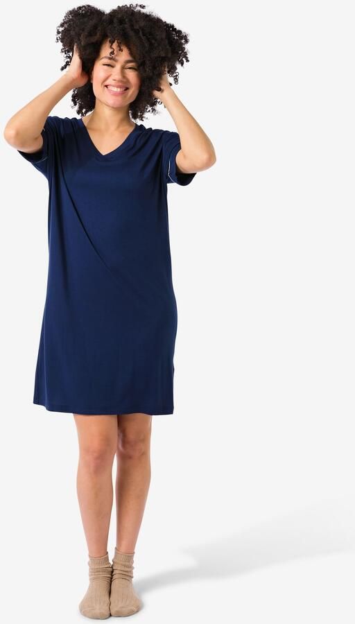 HEMA Damesnachthemd Viscose Donkerblauw (donkerblauw)