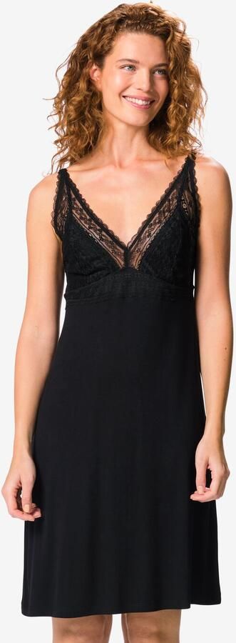 HEMA Damesnachthemd Viscose Zwart
